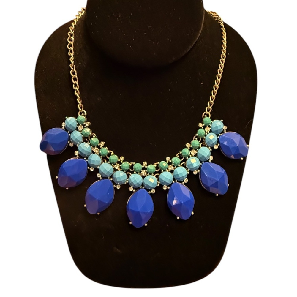 J. Crew Blue/Green and Gold Statement Necklace